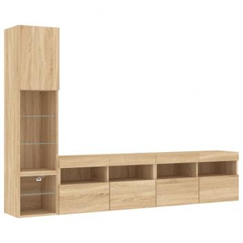 4-tlg. Wohnwand mit LED-Beleuchtung Sonoma-Eiche Holzwerkstoff