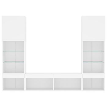 5-tlg. Wohnwand mit LED-Beleuchtung Weiß Holzwerkstoff