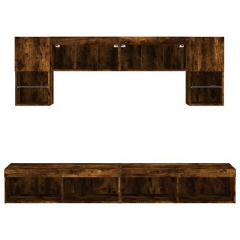 6-tlg. Wohnwand mit LED-Beleuchtung Räuchereiche Holzwerkstoff