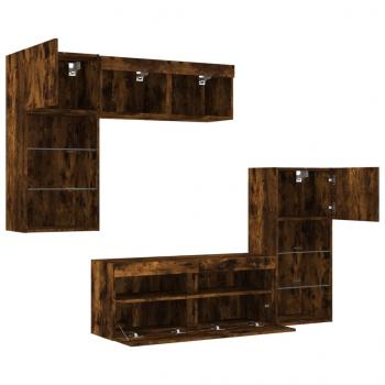5-tlg. Wohnwand mit LED-Beleuchtung Räuchereiche Holzwerkstoff