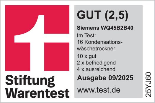 Siemens WQ45B2B40 9kg EEK: C Wärmepumpentrockner, 59,8cm breit, Home Connect, Fernsteuerung, Startzeitvorwahl, weiß