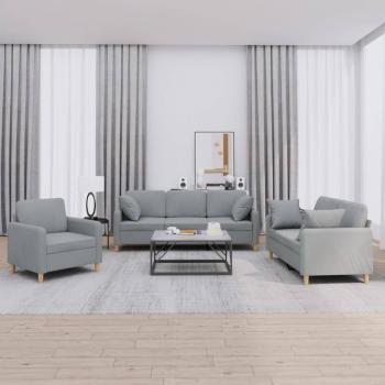 ARDEBO.de - 3-tlg. Sofagarnitur mit Kissen Hellgrau Stoff