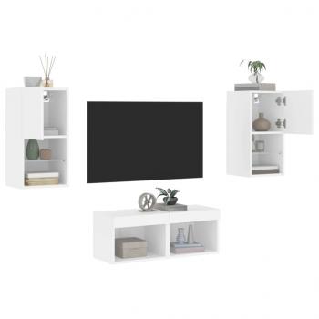 ARDEBO.de - 4-tlg. TV-Wohnwand mit LED-Leuchten Weiß