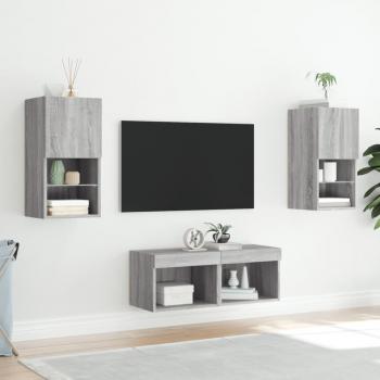 4-tlg. TV-Wohnwand mit LED-Leuchten Grau Sonoma
