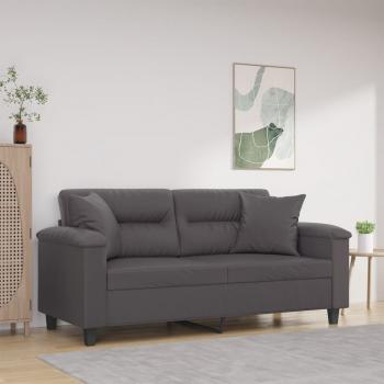 ARDEBO.de - 2-Sitzer-Sofa mit Zierkissen Grau 140 cm Kunstleder