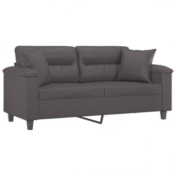 2-Sitzer-Sofa mit Zierkissen Grau 140 cm Kunstleder