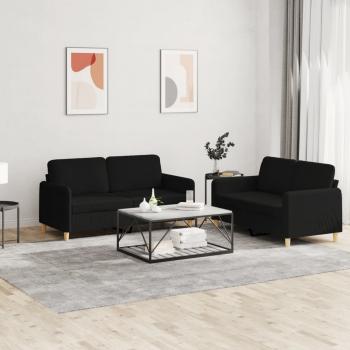 ARDEBO.de - 2-tlg. Sofagarnitur mit Kissen Schwarz Stoff