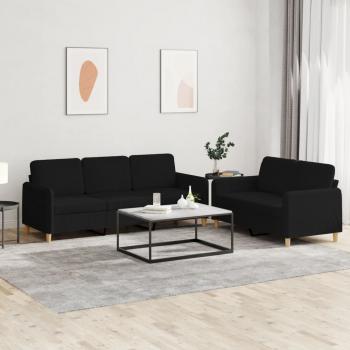 ARDEBO.de - 2-tlg. Sofagarnitur mit Kissen Schwarz Stoff