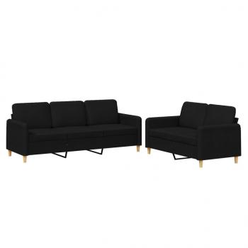 2-tlg. Sofagarnitur mit Kissen Schwarz Stoff