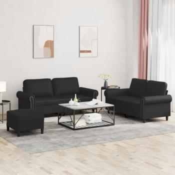 ARDEBO.de - 3-tlg. Sofagarnitur mit Kissen Schwarz Kunstleder