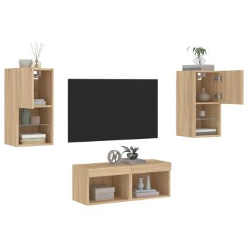 ARDEBO.de - 4-tlg. TV-Wohnwand mit LED-Leuchten Sonoma-Eiche