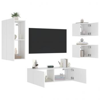 ARDEBO.de - 4-tlg. TV-Wohnwand mit LED-Leuchten Weiß