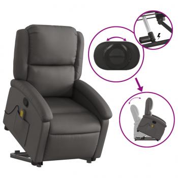 Massagesessel mit Aufstehhilfe Grau Echtleder