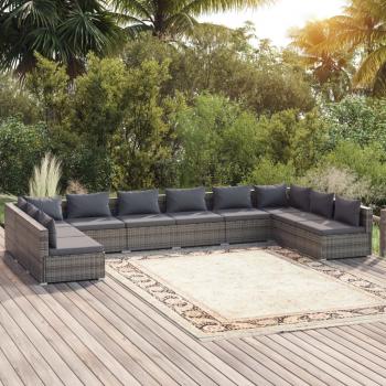 ARDEBO.de - 10-tlg. Garten-Lounge-Set mit Kissen Poly Rattan Grau