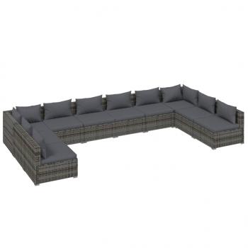 10-tlg. Garten-Lounge-Set mit Kissen Poly Rattan Grau