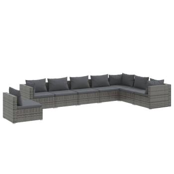 8-tlg. Garten-Lounge-Set mit Kissen Poly Rattan Grau