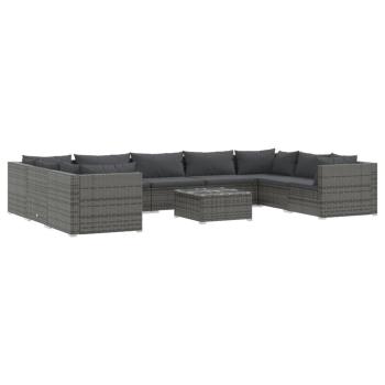 10-tlg. Garten-Lounge-Set mit Kissen Poly Rattan Grau