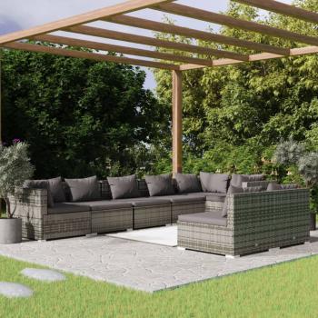 ARDEBO.de - 8-tlg. Garten-Lounge-Set mit Kissen Grau Poly Rattan