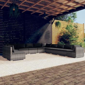 ARDEBO.de - 11-tlg. Garten-Lounge-Set mit Kissen Grau Poly Rattan