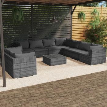 ARDEBO.de - 10-tlg. Garten-Lounge-Set mit Kissen Grau Poly Rattan