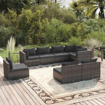 ARDEBO.de - 8-tlg. Garten-Lounge-Set mit Kissen Poly Rattan Grau