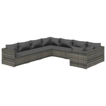 8-tlg. Garten-Lounge-Set mit Kissen Poly Rattan Grau