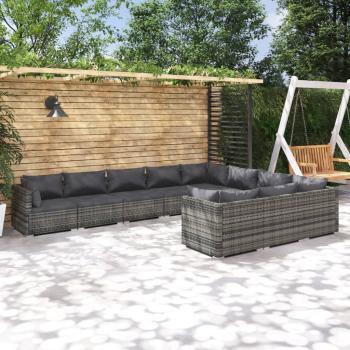 ARDEBO.de - 10-tlg. Garten-Lounge-Set mit Kissen Poly Rattan Grau