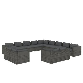 13-tlg. Garten-Lounge-Set mit Kissen Grau Poly Rattan