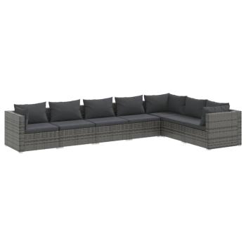7-tlg. Garten-Lounge-Set mit Kissen Poly Rattan Grau
