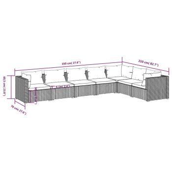 7-tlg. Garten-Lounge-Set mit Kissen Poly Rattan Grau
