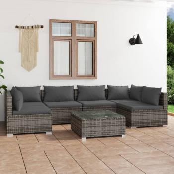 ARDEBO.de - 7-tlg. Garten-Lounge-Set mit Kissen Poly Rattan Grau