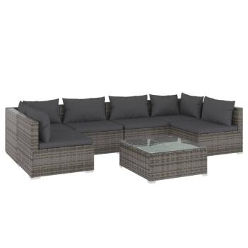 7-tlg. Garten-Lounge-Set mit Kissen Poly Rattan Grau