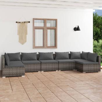 ARDEBO.de - 7-tlg. Garten-Lounge-Set mit Kissen Poly Rattan Grau