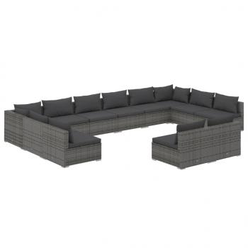 12-tlg. Garten-Lounge-Set mit Kissen Grau Poly Rattan