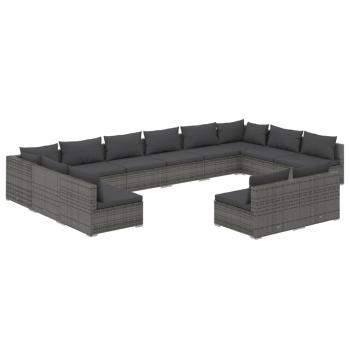 12-tlg. Garten-Lounge-Set mit Kissen Grau Poly Rattan