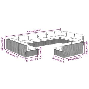 12-tlg. Garten-Lounge-Set mit Kissen Grau Poly Rattan