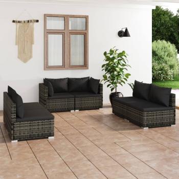 ARDEBO.de - 6-tlg. Garten-Lounge-Set mit Kissen Poly Rattan Grau