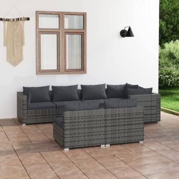 ARDEBO.de - 7-tlg. Garten-Lounge-Set mit Kissen Grau Poly Rattan