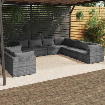 ARDEBO.de - 9-tlg. Garten-Lounge-Set mit Kissen Grau Poly Rattan