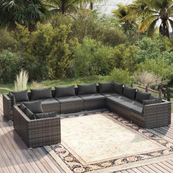 ARDEBO.de - 10-tlg. Garten-Lounge-Set mit Kissen Grau Poly Rattan