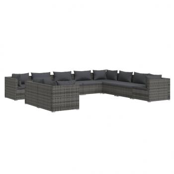 10-tlg. Garten-Lounge-Set mit Kissen Grau Poly Rattan