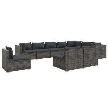 10-tlg. Garten-Lounge-Set mit Kissen Poly Rattan Grau
