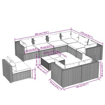 10-tlg. Garten-Lounge-Set mit Kissen Poly Rattan Grau