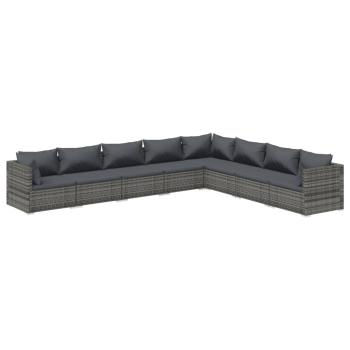 8-tlg. Garten-Lounge-Set mit Kissen Poly Rattan Grau