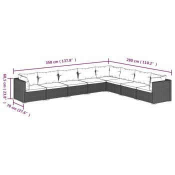 8-tlg. Garten-Lounge-Set mit Kissen Poly Rattan Grau