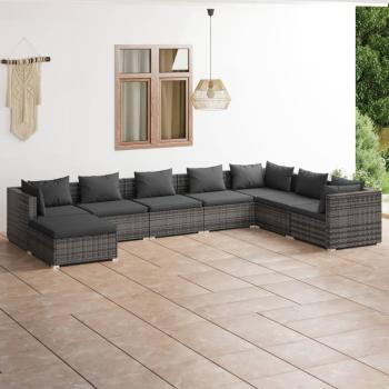 ARDEBO.de - 8-tlg. Garten-Lounge-Set mit Kissen Poly Rattan Grau
