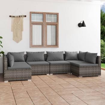 ARDEBO.de - 6-tlg. Garten-Lounge-Set mit Kissen Poly Rattan Grau