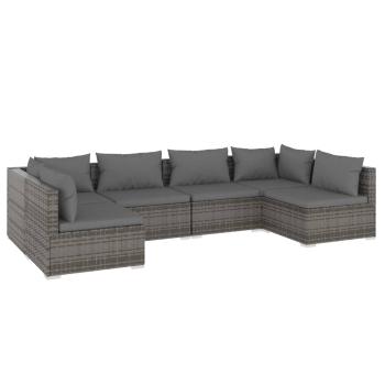 6-tlg. Garten-Lounge-Set mit Kissen Poly Rattan Grau