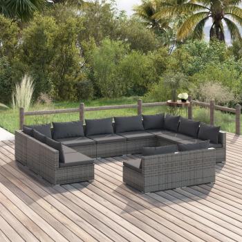 ARDEBO.de - 11-tlg. Garten-Lounge-Set mit Kissen Grau Poly Rattan