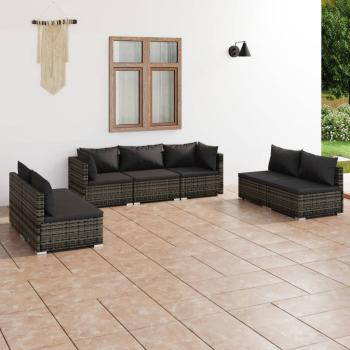 ARDEBO.de - 7-tlg. Garten-Lounge-Set mit Kissen Poly Rattan Grau